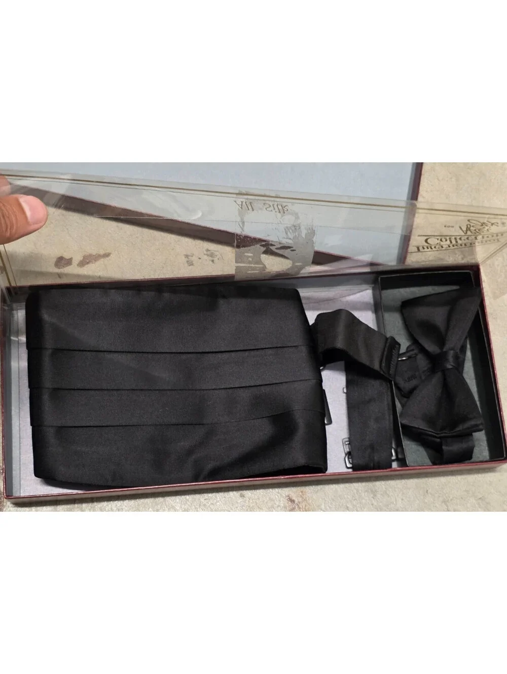 After Six Cummerbund Bow Tie Black Formal Set (One Size Fits All) w Box